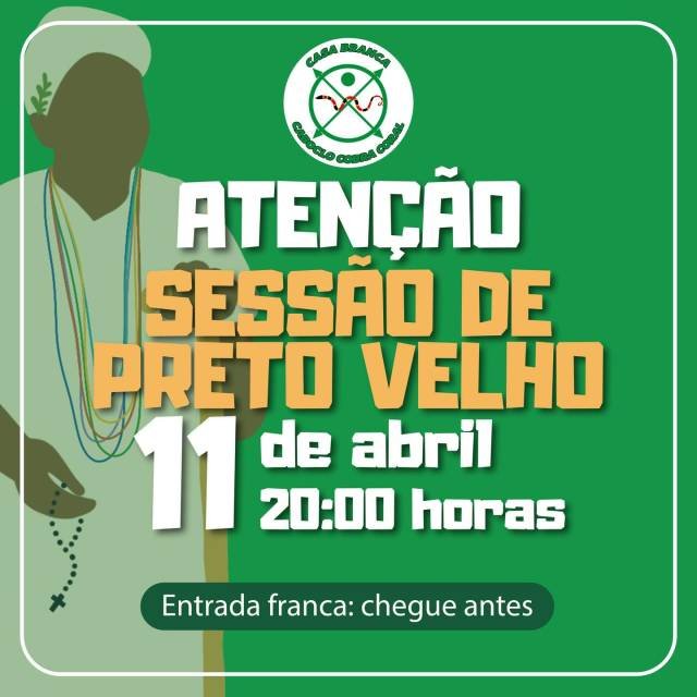 Primeira sessão de Preto Velho do ano…
um novo ciclo que começa com fé, paciência e sabedoria. 🤍É tempo de ouvir os conselhos que acalmam o coração,
de firmar pensamentos e renovar caminhos com humildade e esperança.Os Pretos Velhos nos ensinam que a força mora na simplicidade,
e que cada passo dado com fé constrói estradas de luz.📅 11 de abril
⏰ 20:00 horas
🚪 Entrada franca — chegue antesSaravá os Pretos Velhos! 🕯️🌿#SessãoDePretoVelho
#PretoVelho
#UmbandaSagrada
#CasaBrancaCobraCoral
#SaraváOsPretosVelhos