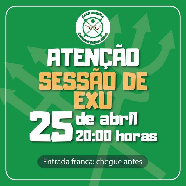 Atenção para nossa Sessão de Exu!É tempo de alinhar caminhos, fortalecer a proteção e firmar a guarda espiritual. Exu é movimento, é comunicação, é o guardião das encruzilhadas e dos destinos.Venha com respeito, fé e mente aberta.
A gira começa às 20h — chegue antes e prepare seu coração. 🕯️🔥Laroyê Exu! Exu é Mojubá! 🗝️#Exu #SessãoDeExu #LaroyêExu #Umbanda #giradeexú