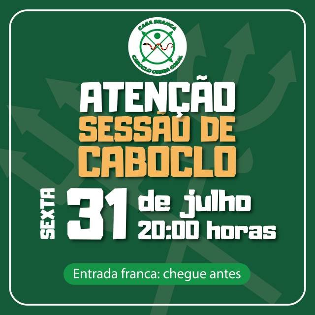ATENÇÃO, CAXIAS DO SUL!A Casa Branca – Caboclo Cobra Coral convida todos para uma noite especial de Sessão de Caboclo.📅 31 de julho (sexta-feira)
⏰ 20h
📍 R. Nestor Moreira, 753 – Nossa Sra. de Lourdes, Caxias do Sul/RS
🎟️ Entrada franca. Chegue antes!Uma noite de fé, força, orientação e conexão espiritual. 🙏🏽🌿Venha participar conosco!#CasaBranca #CabocloCobraCoral #SessãoDeCaboclo #CaxiasDoSul #Umbanda Fé Espiritualidade EntradaFranca