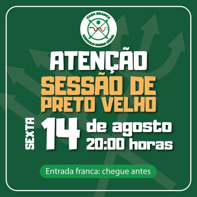 Uma noite de fé, sabedoria e acolhimento.Nesta sexta-feira, 14 de agosto, teremos uma sessão especial de Preto Velho na Casa Branca Caboclo Cobra Coral. 🕯️Será um momento de conexão, aprendizado e fortalecimento espiritual, guiado pela energia e pela sabedoria dos nossos queridos Pretos Velhos.📅 14 de agosto | Sexta-feira
🕗 20h00
🤍 Entrada francaChegue antes e permita-se viver esse momento com o coração aberto.Esperamos você! Axé! 🙏🏽🌿#PretoVelho #Umbanda #GiraDePretoVelho #Espiritualidade #Fé Caridade Axé CasaBranca CabocloCobraCoral